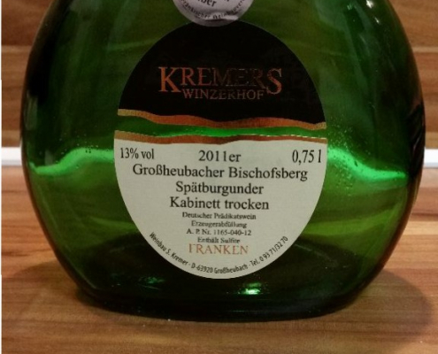 Kremers Winzerhof, Franken – Großheubacher Bischofsberg Spätburgunder Kabinett trocken 2011